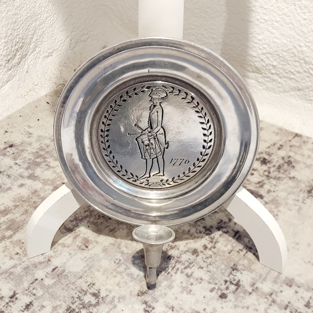 1776 vintage pewter Wilton RWP candleholder plate